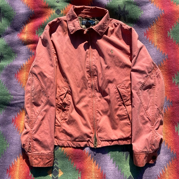 POLO HARRINGTON JACKET SIZE LARGE SALMON COLOR GOOD CONDITION MINOR FLAWS SHOWN - Picture 1 of 9